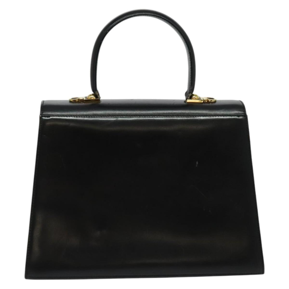 Salvatore Ferragamo Gancini Hand Bag Leather 2way Black Gold Auth 133757