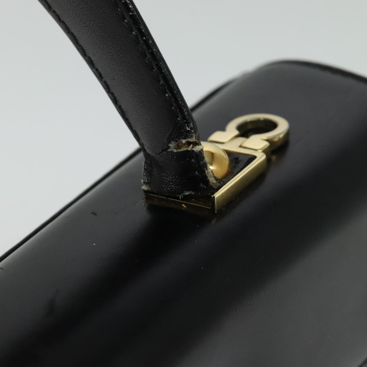 Salvatore Ferragamo Gancini Hand Bag Leather 2way Black Gold Auth 133757