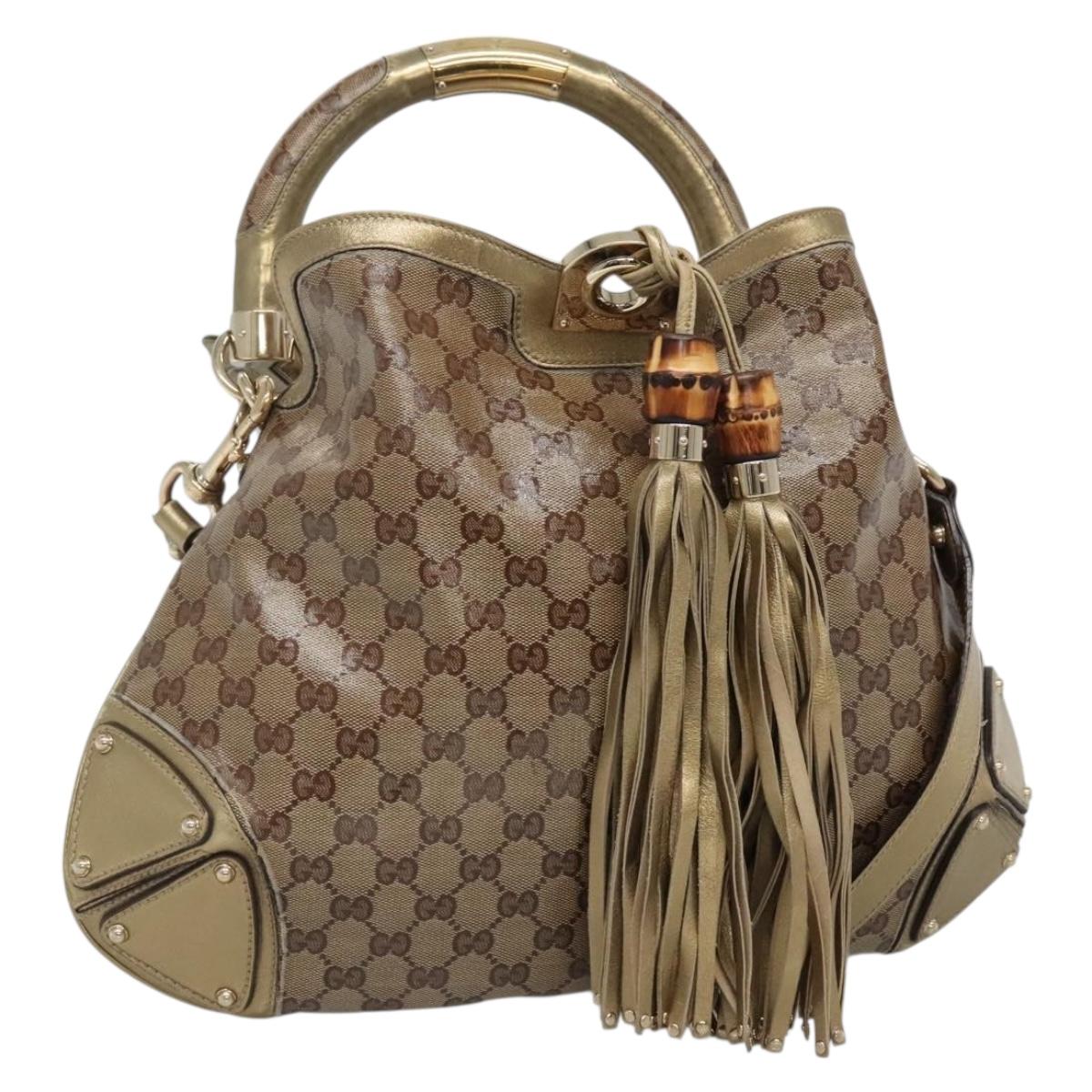 GUCCI GG Crystal Hand Bag Coated Canvas 2way Beige Gold 185566 Auth 133761