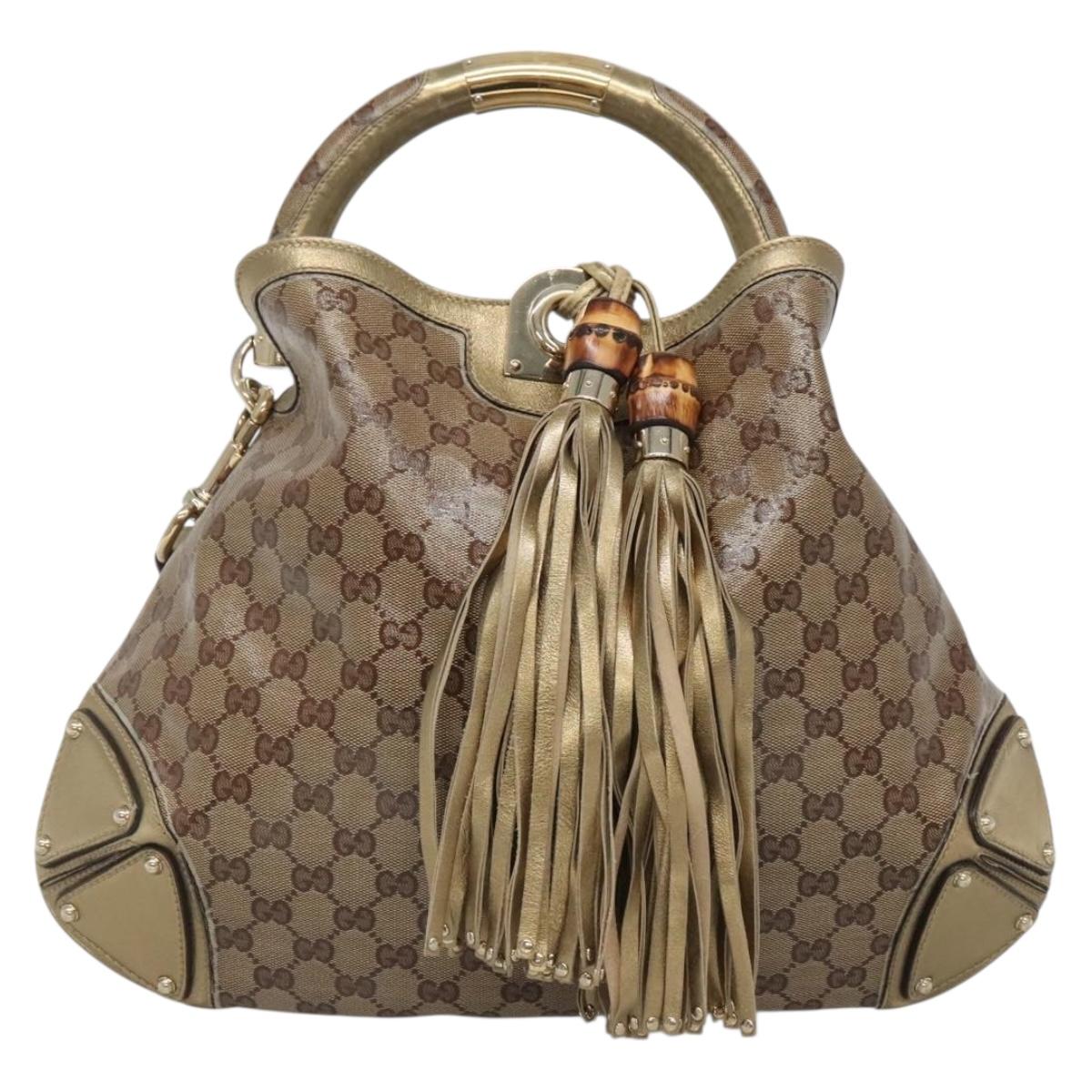 GUCCI GG Crystal Hand Bag Coated Canvas 2way Beige Gold 185566 Auth 133761