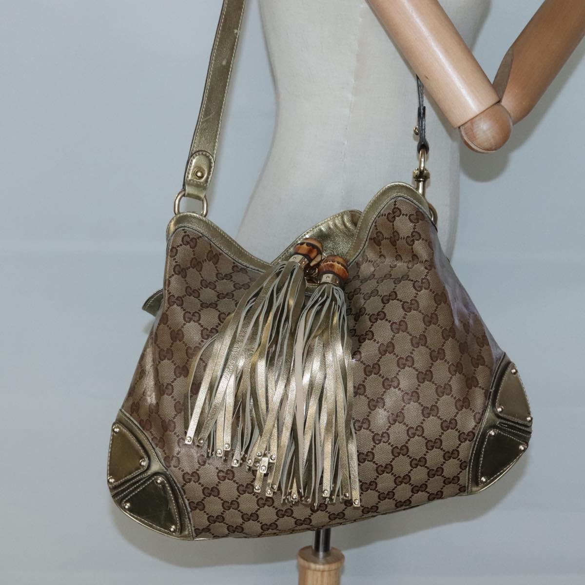 GUCCI GG Crystal Hand Bag Coated Canvas 2way Beige Gold 185566 Auth 133761
