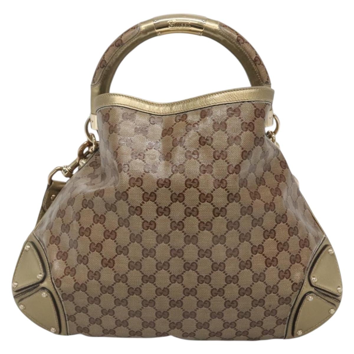GUCCI GG Crystal Hand Bag Coated Canvas 2way Beige Gold 185566 Auth 133761