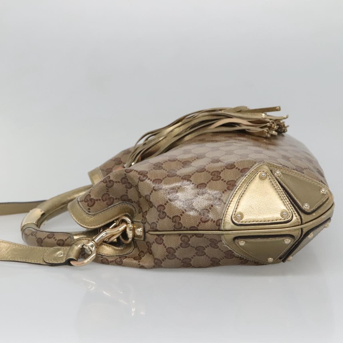 GUCCI GG Crystal Hand Bag Coated Canvas 2way Beige Gold 185566 Auth 133761
