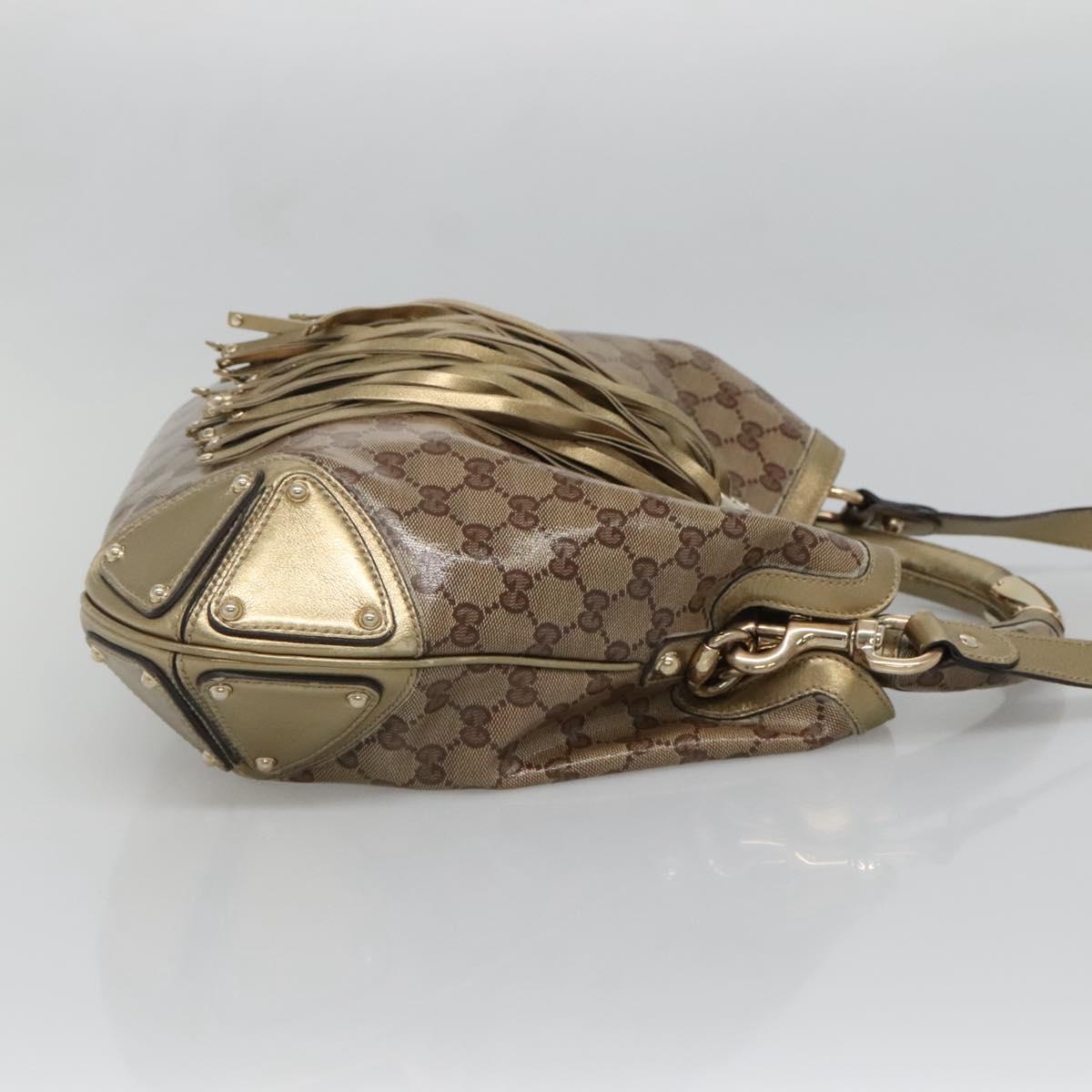 GUCCI GG Crystal Hand Bag Coated Canvas 2way Beige Gold 185566 Auth 133761