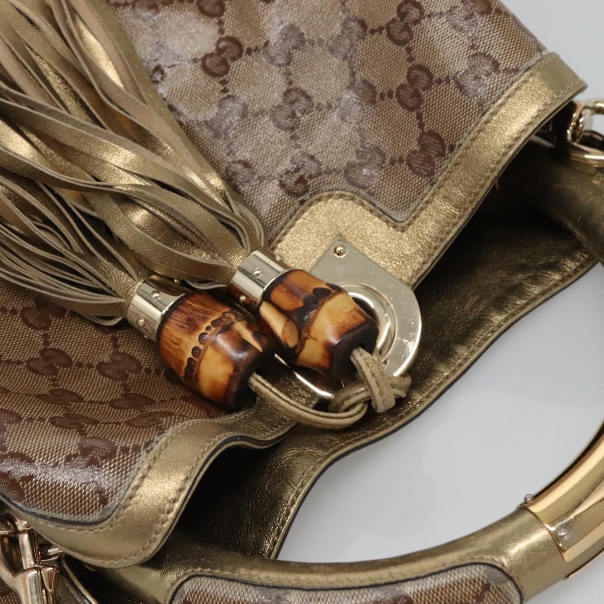 GUCCI GG Crystal Hand Bag Coated Canvas 2way Beige Gold 185566 Auth 133761