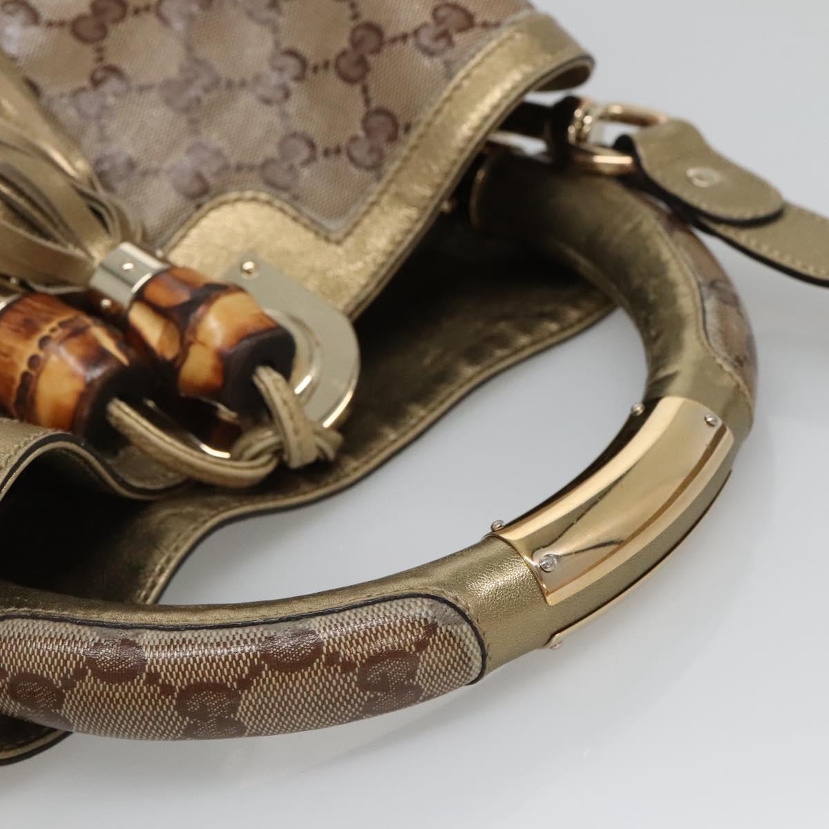 GUCCI GG Crystal Hand Bag Coated Canvas 2way Beige Gold 185566 Auth 133761