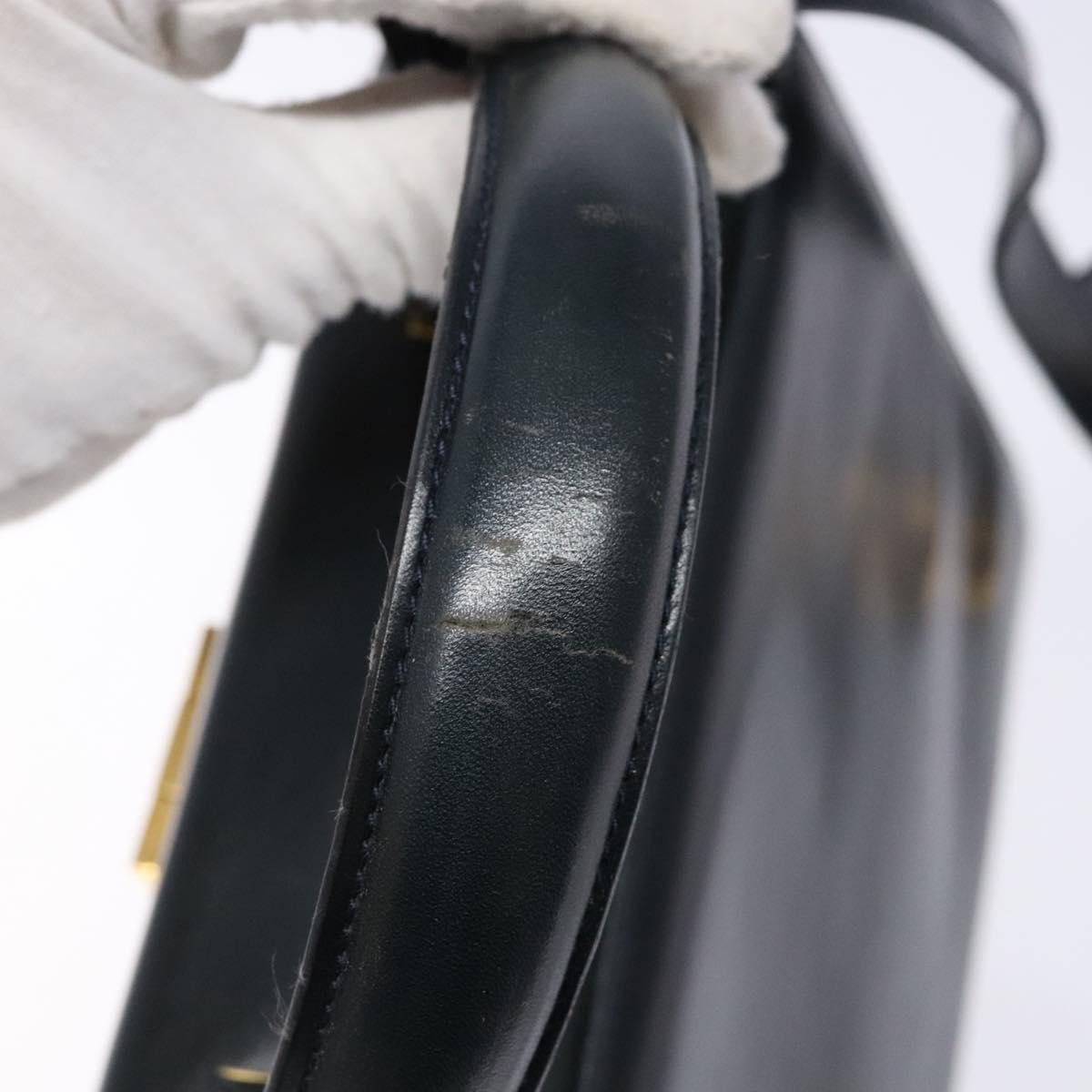 Salvatore Ferragamo Gancini Hand Bag Leather 2way Navy Gold Auth 133776