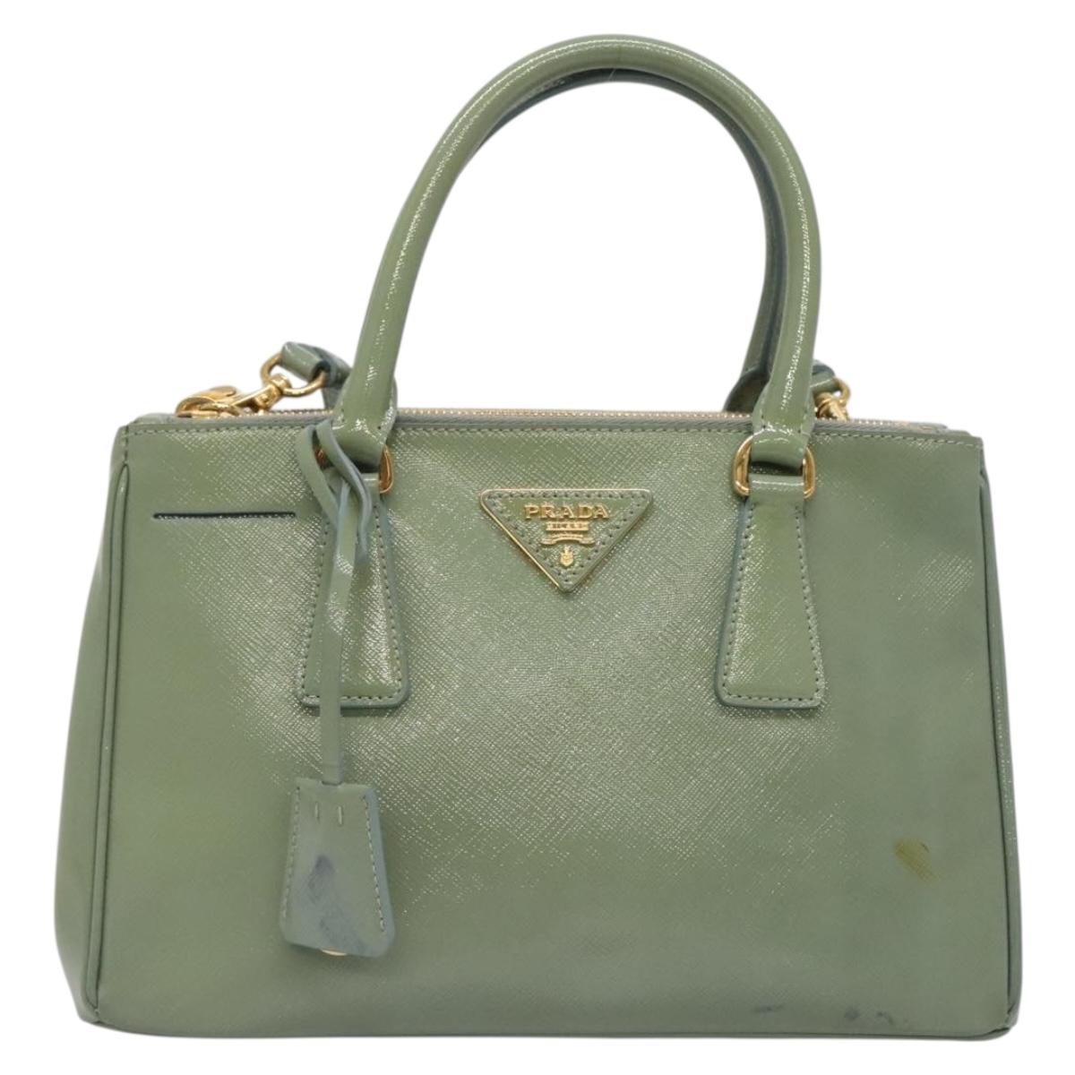PRADA Galleria Hand Bag Safiano leather 2way Gold Light green Auth 133778