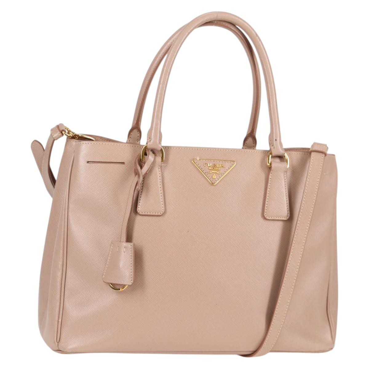 PRADA Galleria Hand Bag Safiano leather 2way Pink Gold Auth 133779