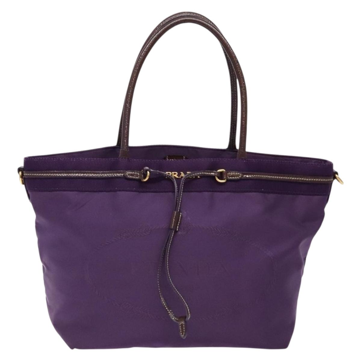 PRADA Tote Bag Nylon Purple Gold Auth 133783