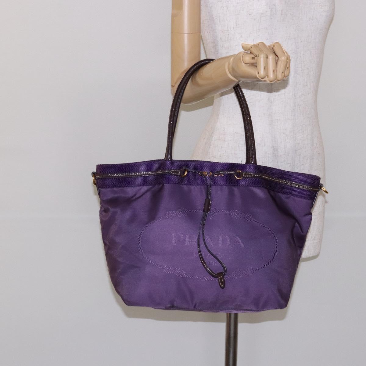 PRADA Tote Bag Nylon Purple Gold Auth 133783
