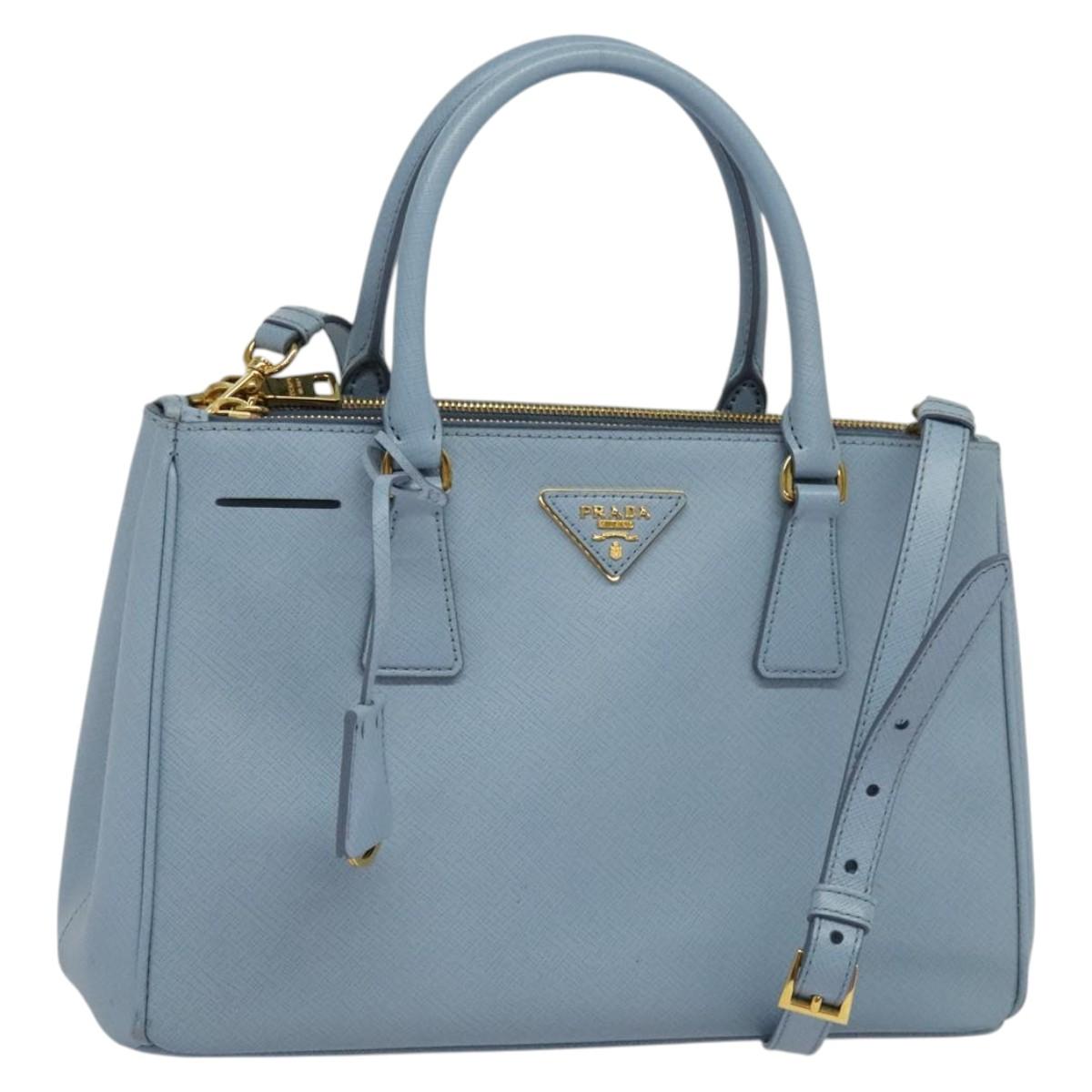 PRADA Galleria Hand Bag Safiano leather 2way Light Blue Gold Auth 133807
