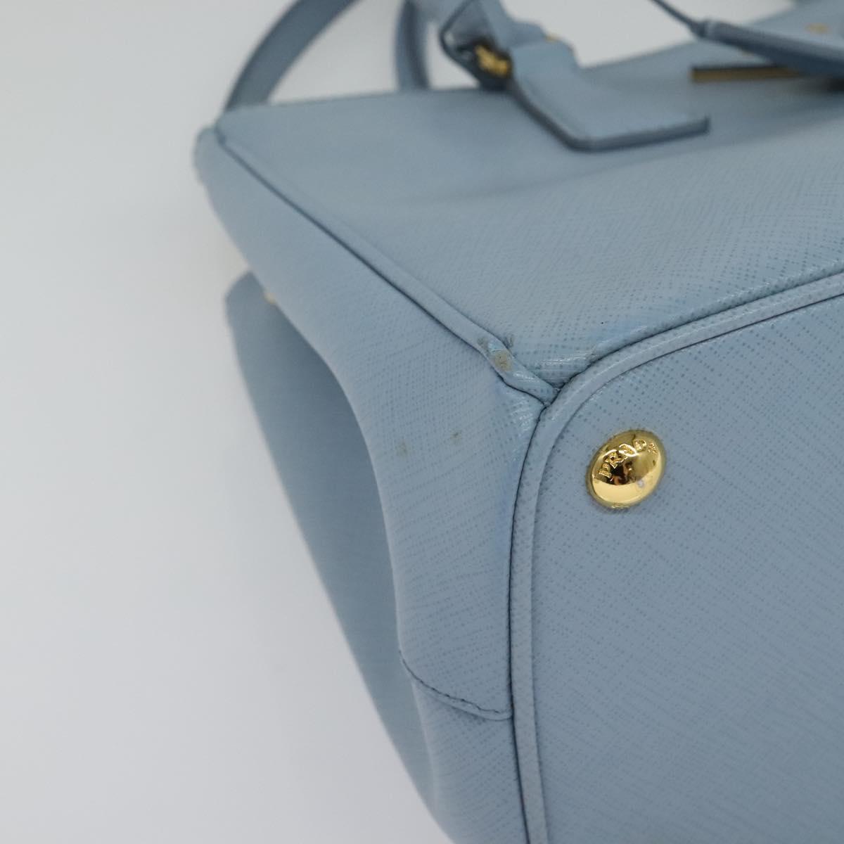 PRADA Galleria Hand Bag Safiano leather 2way Light Blue Gold Auth 133807