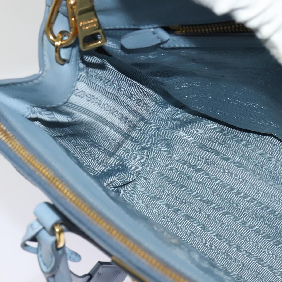 PRADA Galleria Hand Bag Safiano leather 2way Light Blue Gold Auth 133807
