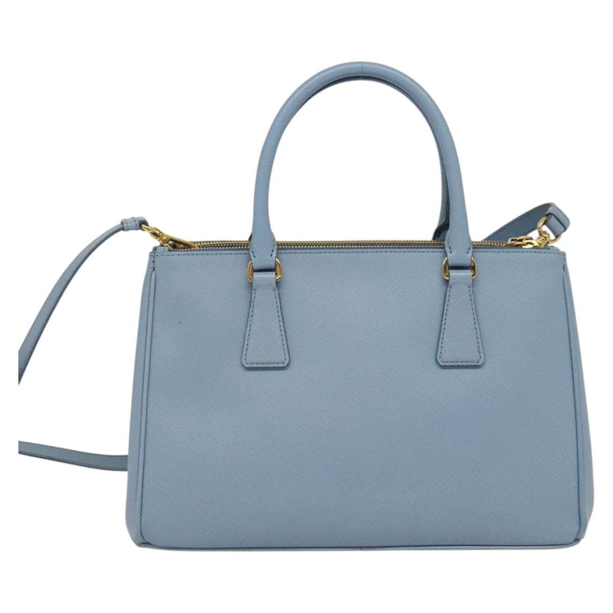 PRADA Galleria Hand Bag Safiano leather 2way Light Blue Gold Auth 133807