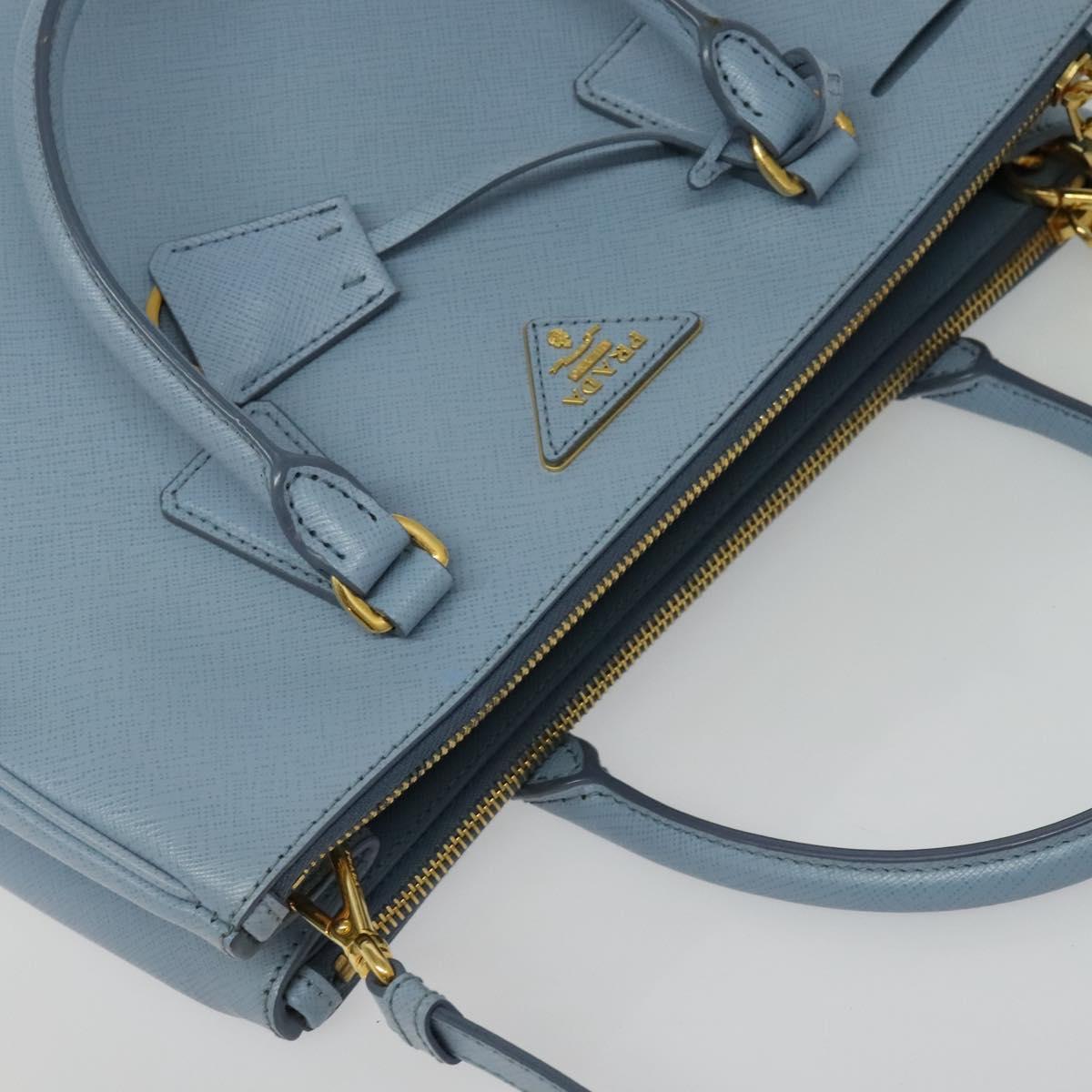 PRADA Galleria Hand Bag Safiano leather 2way Light Blue Gold Auth 133807