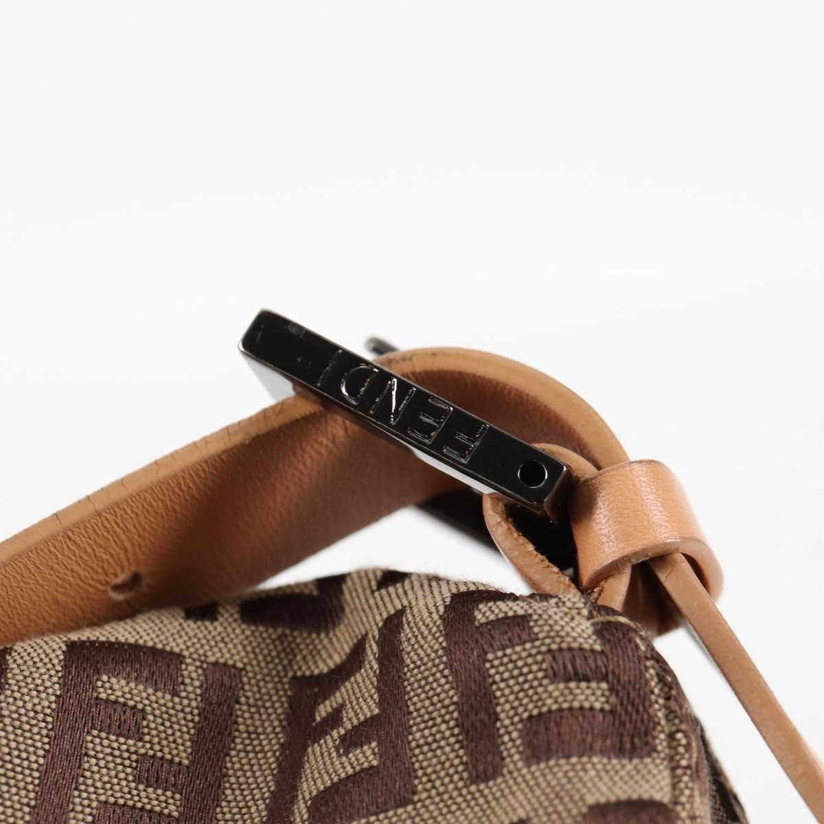 FENDI Zucchino Canvas Mamma Baguette Shoulder Bag Beige Silver Auth 133832V