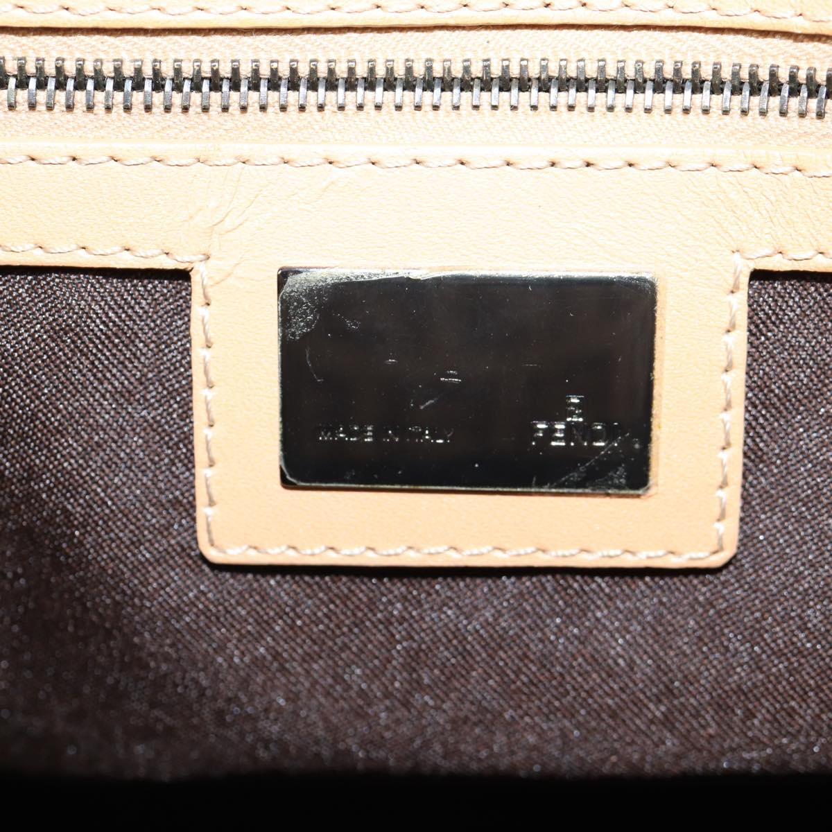 FENDI Zucchino Canvas Mamma Baguette Shoulder Bag Beige Silver Auth 133832V