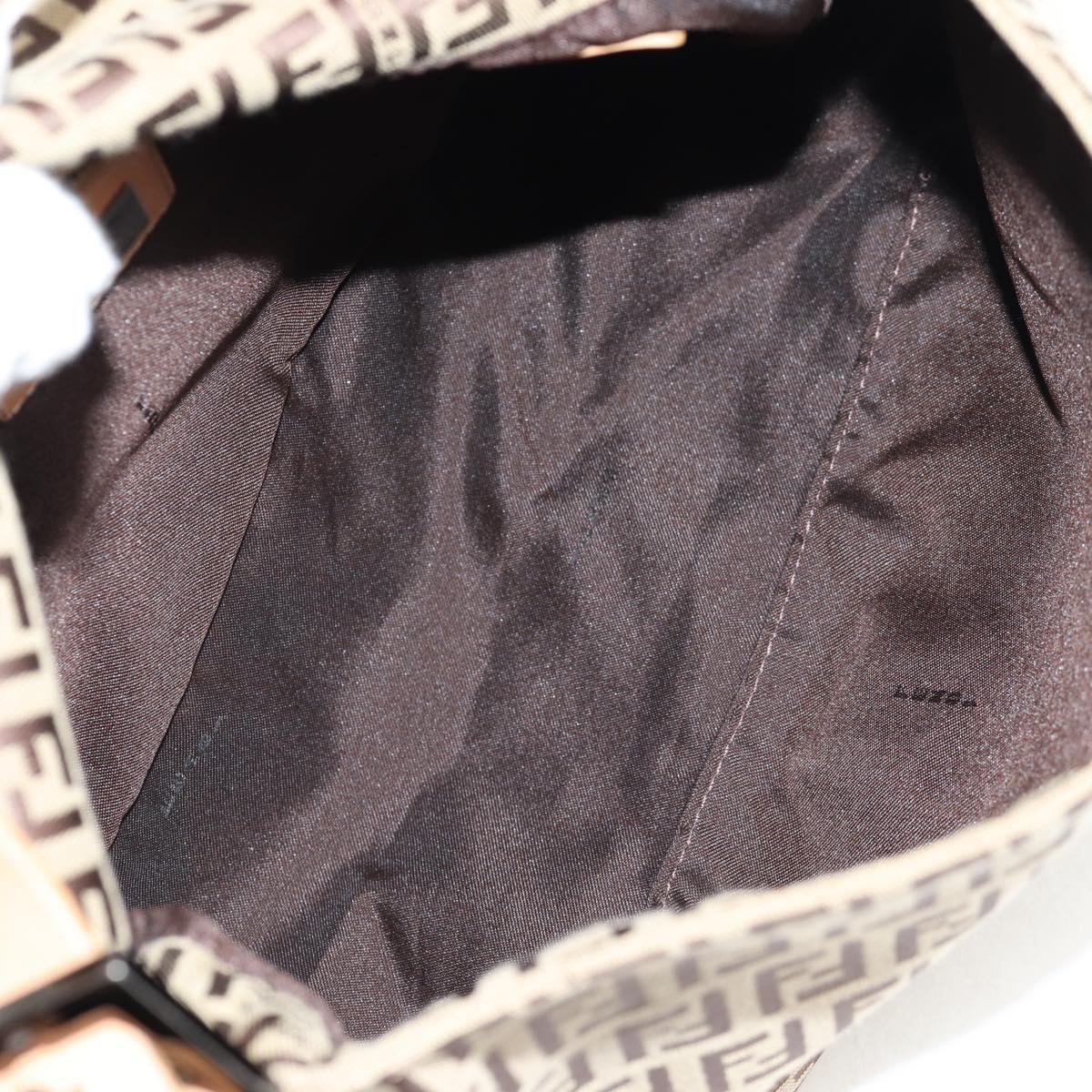 FENDI Zucchino Canvas Mamma Baguette Shoulder Bag Beige Silver Auth 133832V