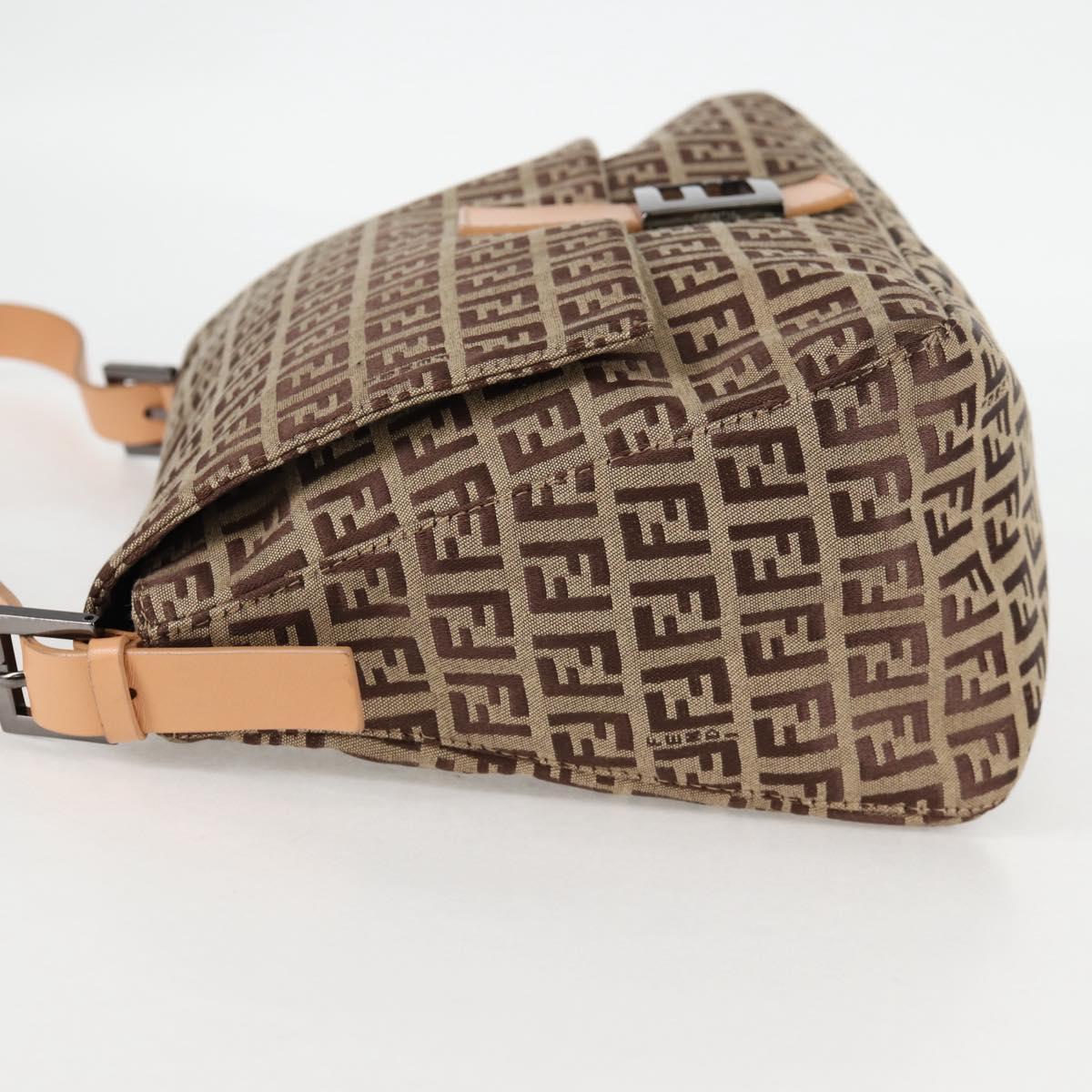 FENDI Zucchino Canvas Mamma Baguette Shoulder Bag Beige Silver Auth 133832V