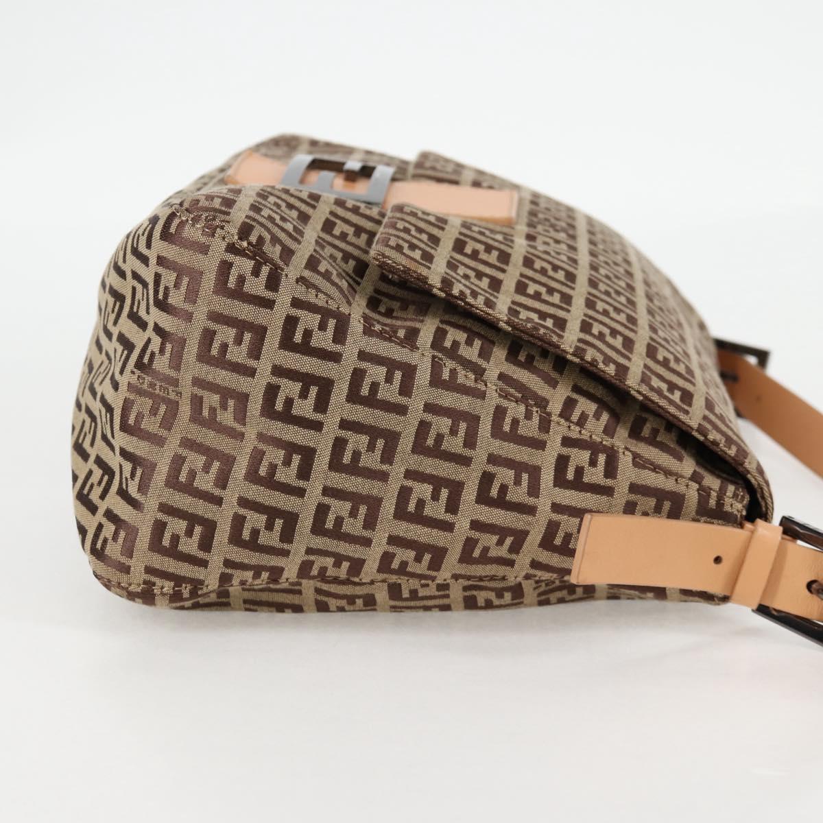 FENDI Zucchino Canvas Mamma Baguette Shoulder Bag Beige Silver Auth 133832V