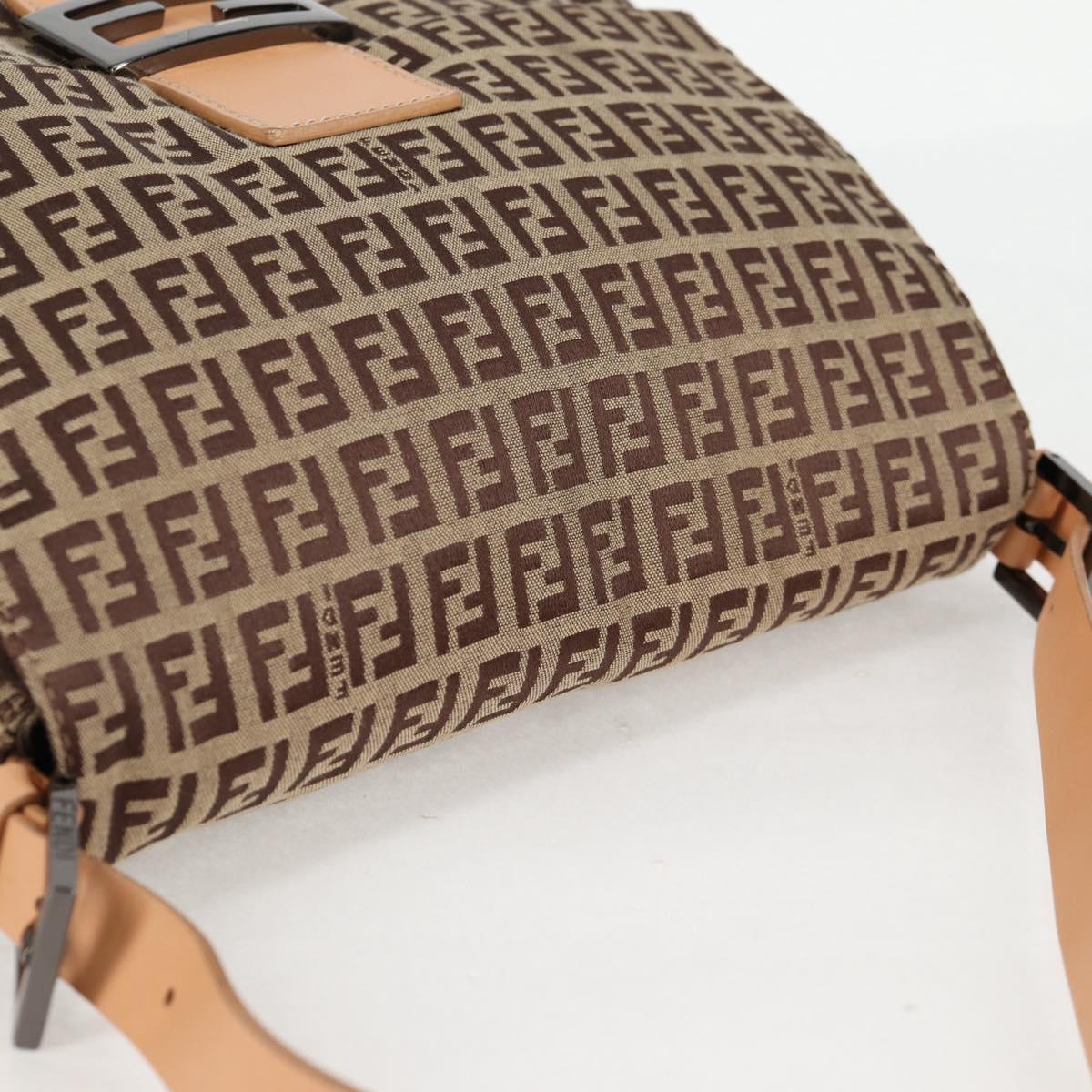 FENDI Zucchino Canvas Mamma Baguette Shoulder Bag Beige Silver Auth 133832V