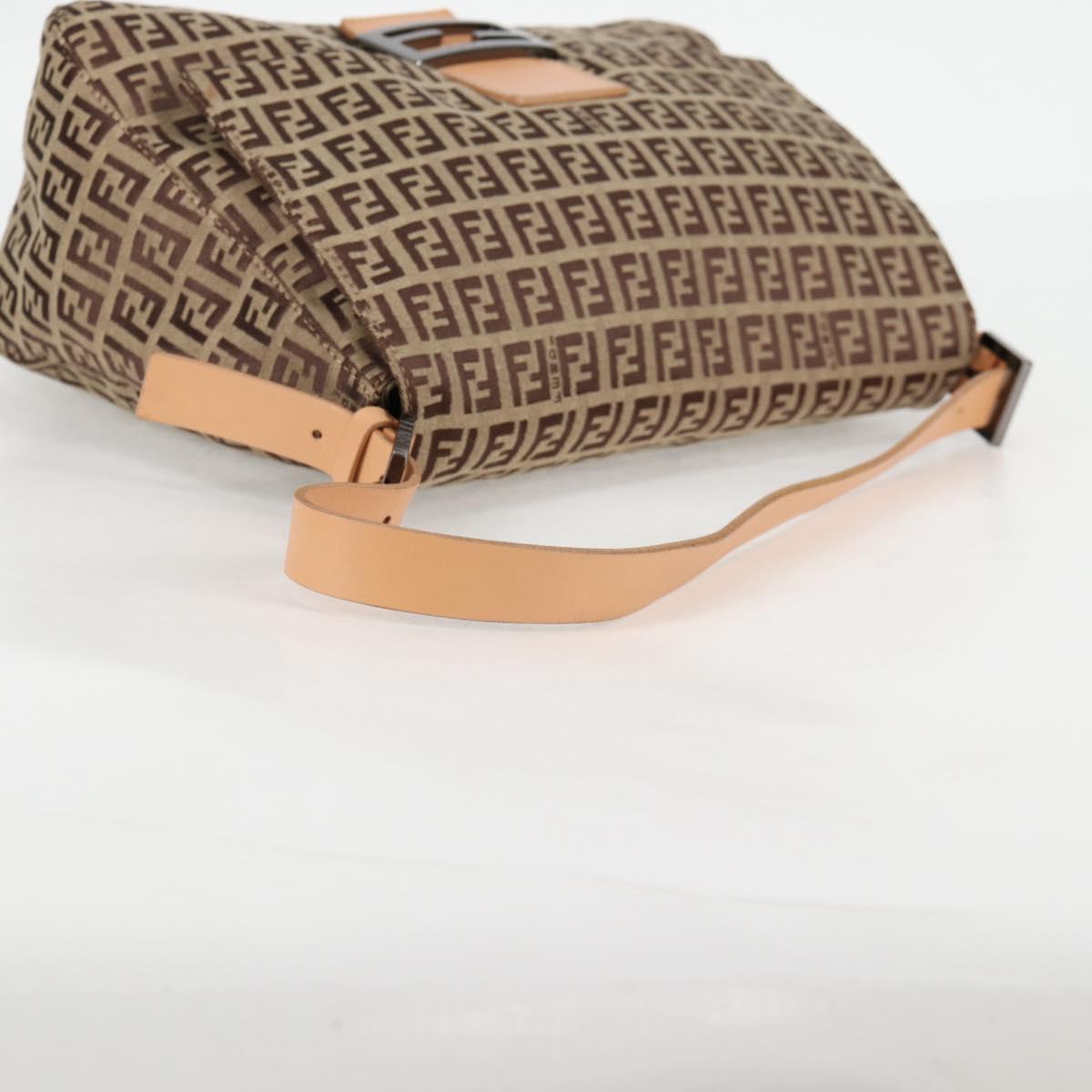 FENDI Zucchino Canvas Mamma Baguette Shoulder Bag Beige Silver Auth 133832V