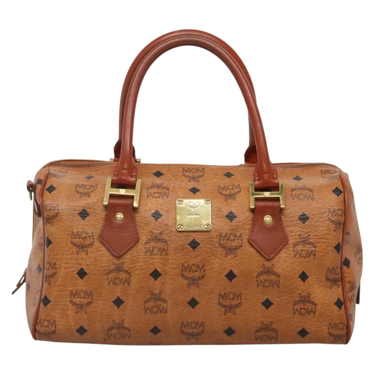 MCM Logogram Vicetos Hand Bag PVC Leather Brown Gold Auth 133833