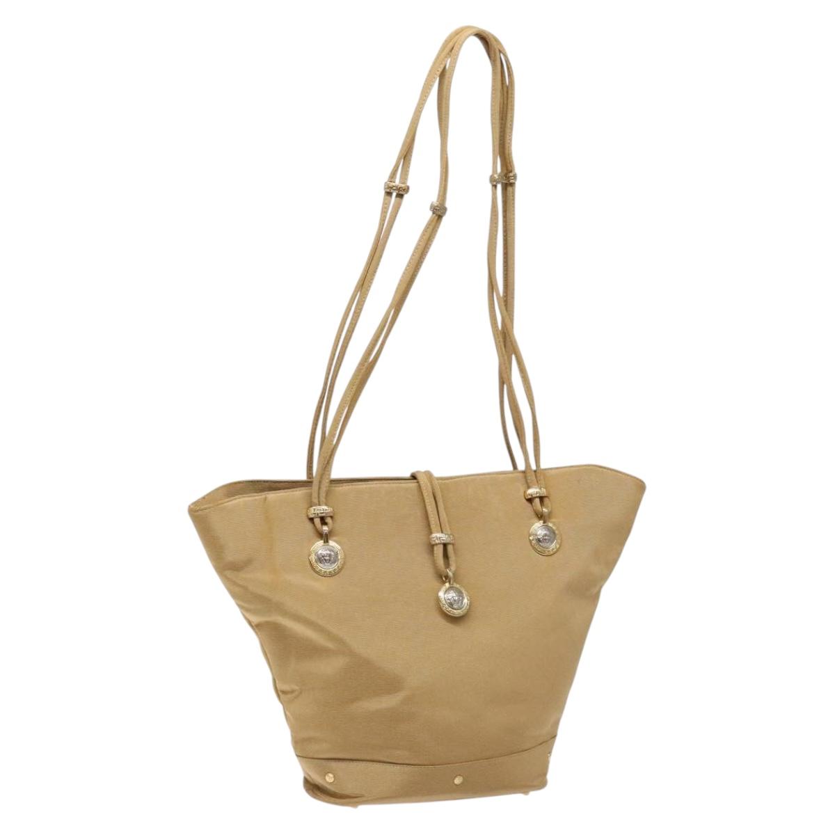 Gianni Versace Shoulder Bag Canvas Beige Gold Auth 133846