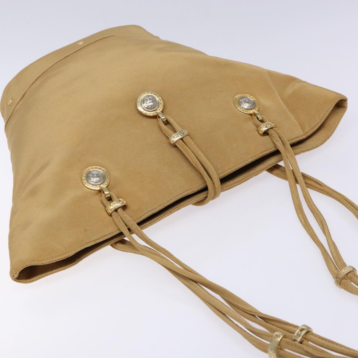 Gianni Versace Shoulder Bag Canvas Beige Gold Auth 133846