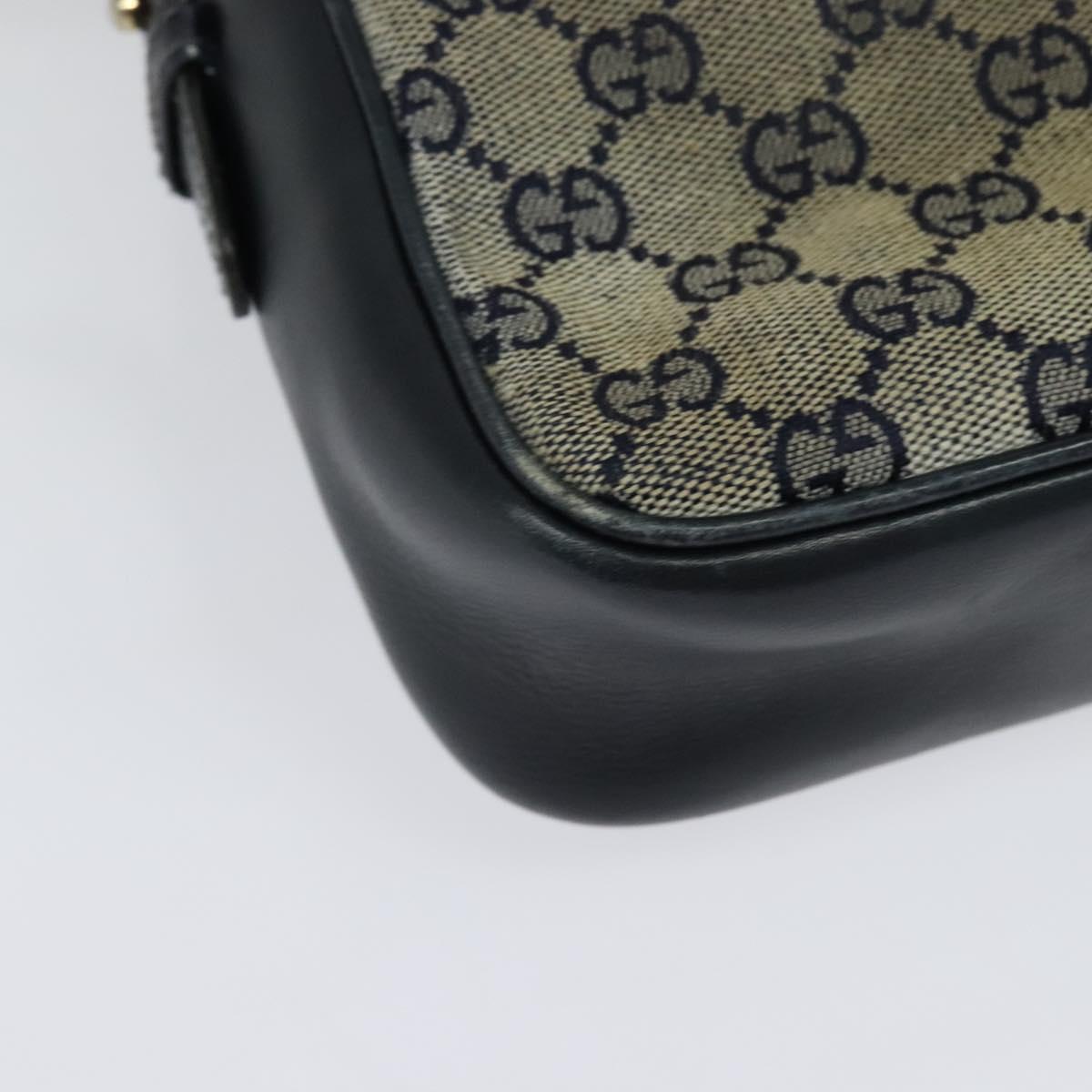 GUCCI GG Canvas Sherry Line Shoulder Bag Vintage Navy Gold Auth 133847