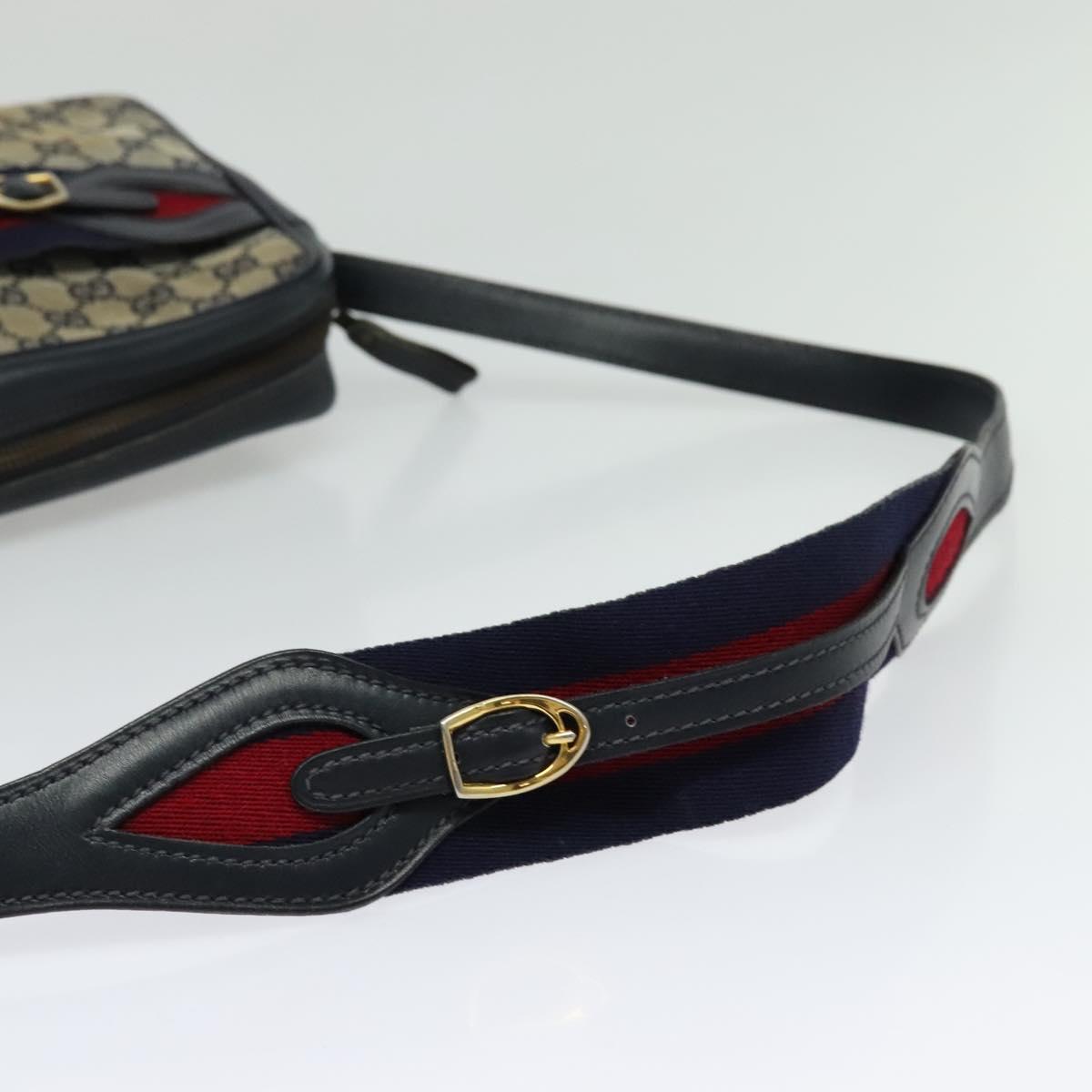 GUCCI GG Canvas Sherry Line Shoulder Bag Vintage Navy Gold Auth 133847