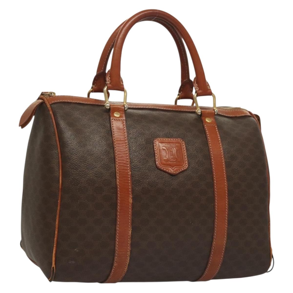 CELINE Macadam Canvas Hand Bag PVC Leather Brown Gold Auth 133859