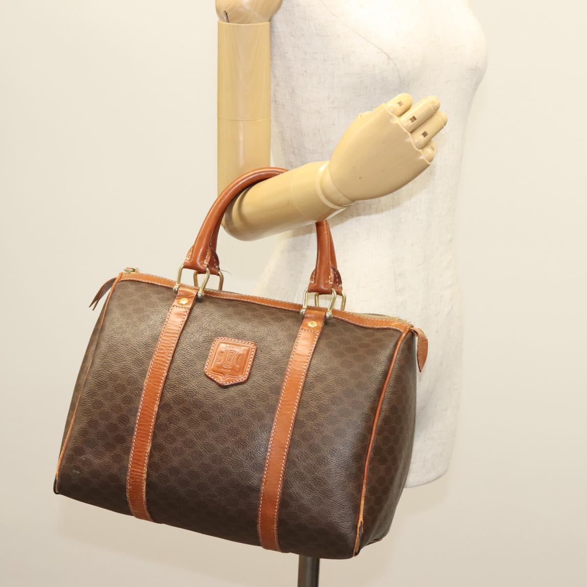 CELINE Macadam Canvas Hand Bag PVC Leather Brown Gold Auth 133859