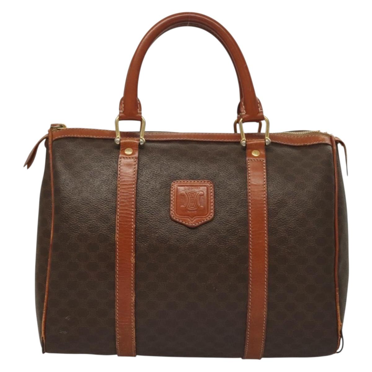 CELINE Macadam Canvas Hand Bag PVC Leather Brown Gold Auth 133859