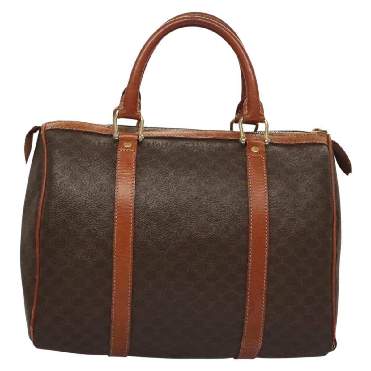 CELINE Macadam Canvas Hand Bag PVC Leather Brown Gold Auth 133859