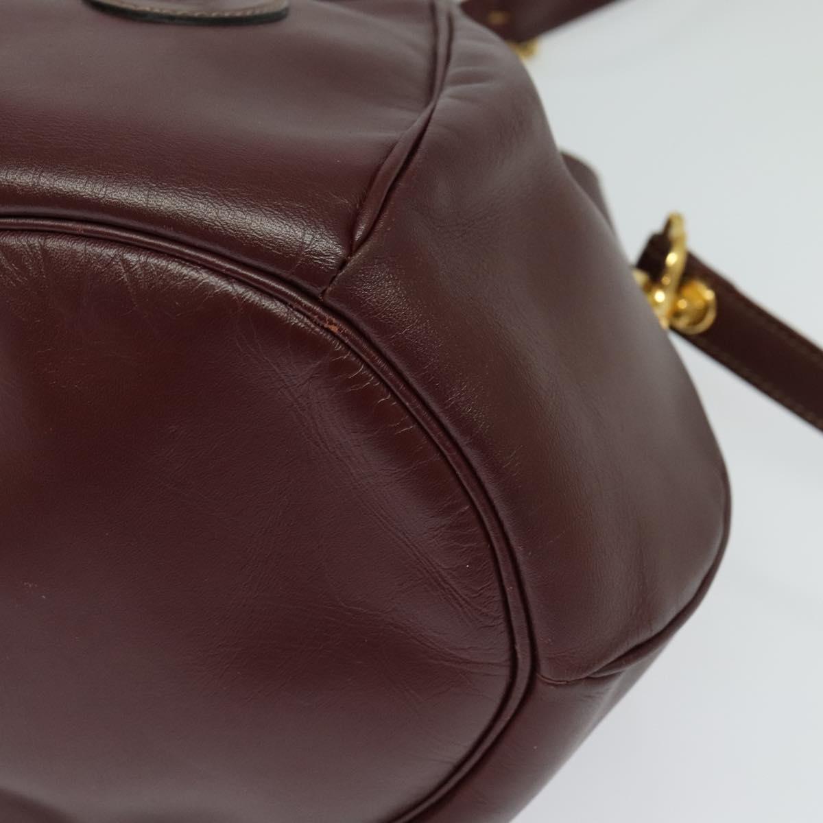CARTIER Must Line Shoulder Bag Leather Bordeaux Gold Auth 133861