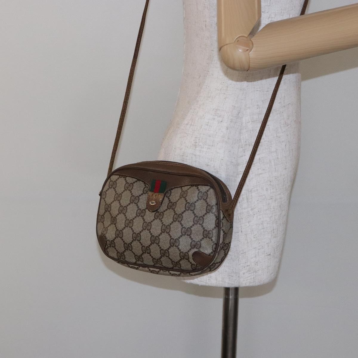 GUCCI GG Supreme Web Sherry Line Shoulder Bag PVC Beige 89 02 066 Auth 133869
