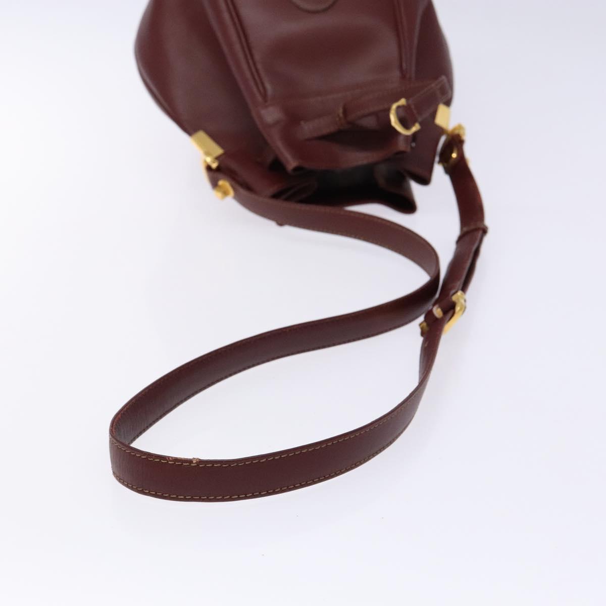 CARTIER Must Line Shoulder Bag Leather Bordeaux Gold Auth 133886
