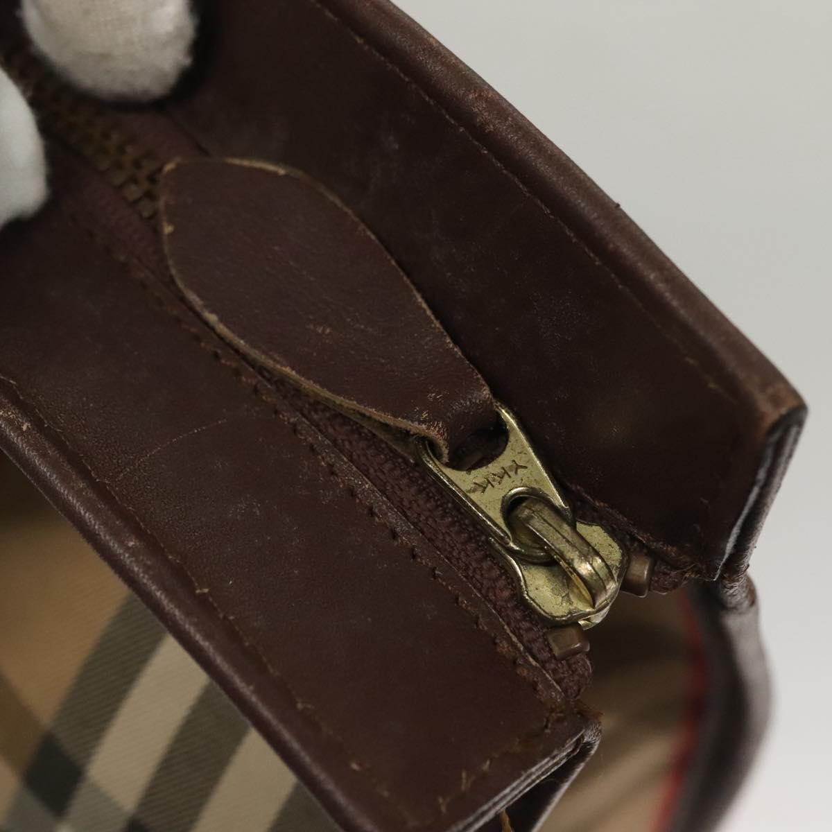 Burberrys Nova Check Hand Bag Canvas Beige Gold Auth 133911
