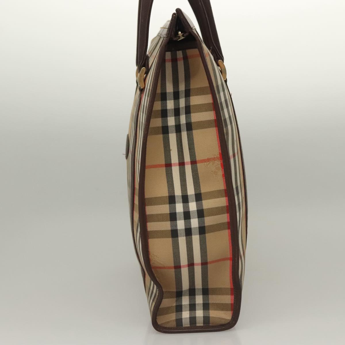 Burberrys Nova Check Hand Bag Canvas Beige Gold Auth 133911
