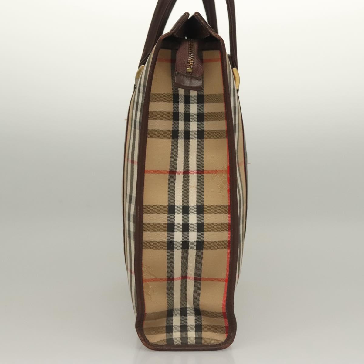Burberrys Nova Check Hand Bag Canvas Beige Gold Auth 133911