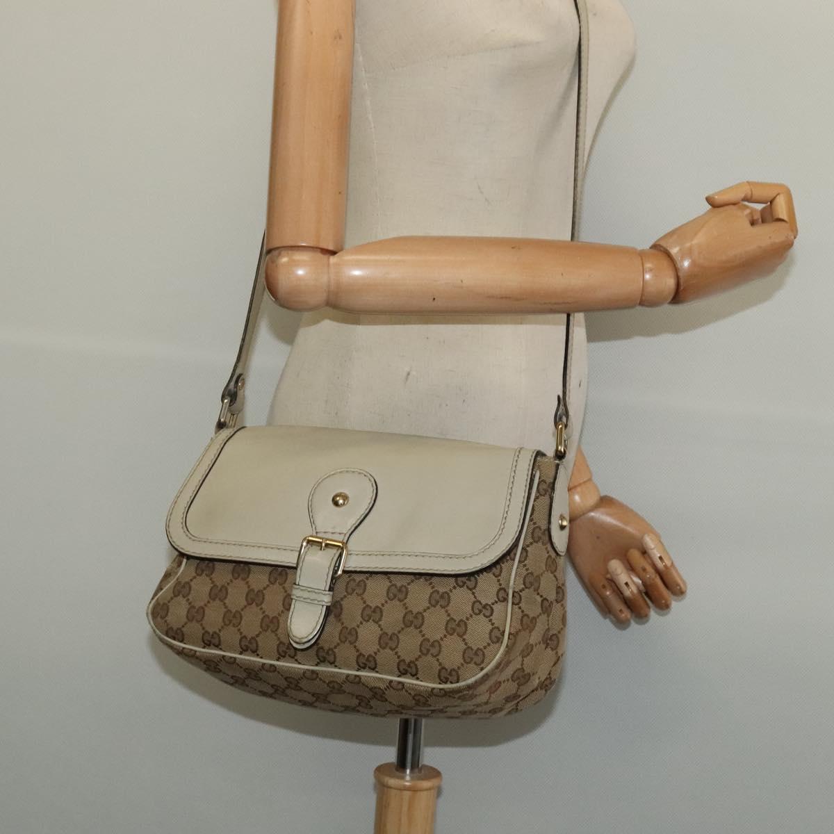 GUCCI GG Canvas Shoulder Bag Beige Silver 308452 Auth 133912