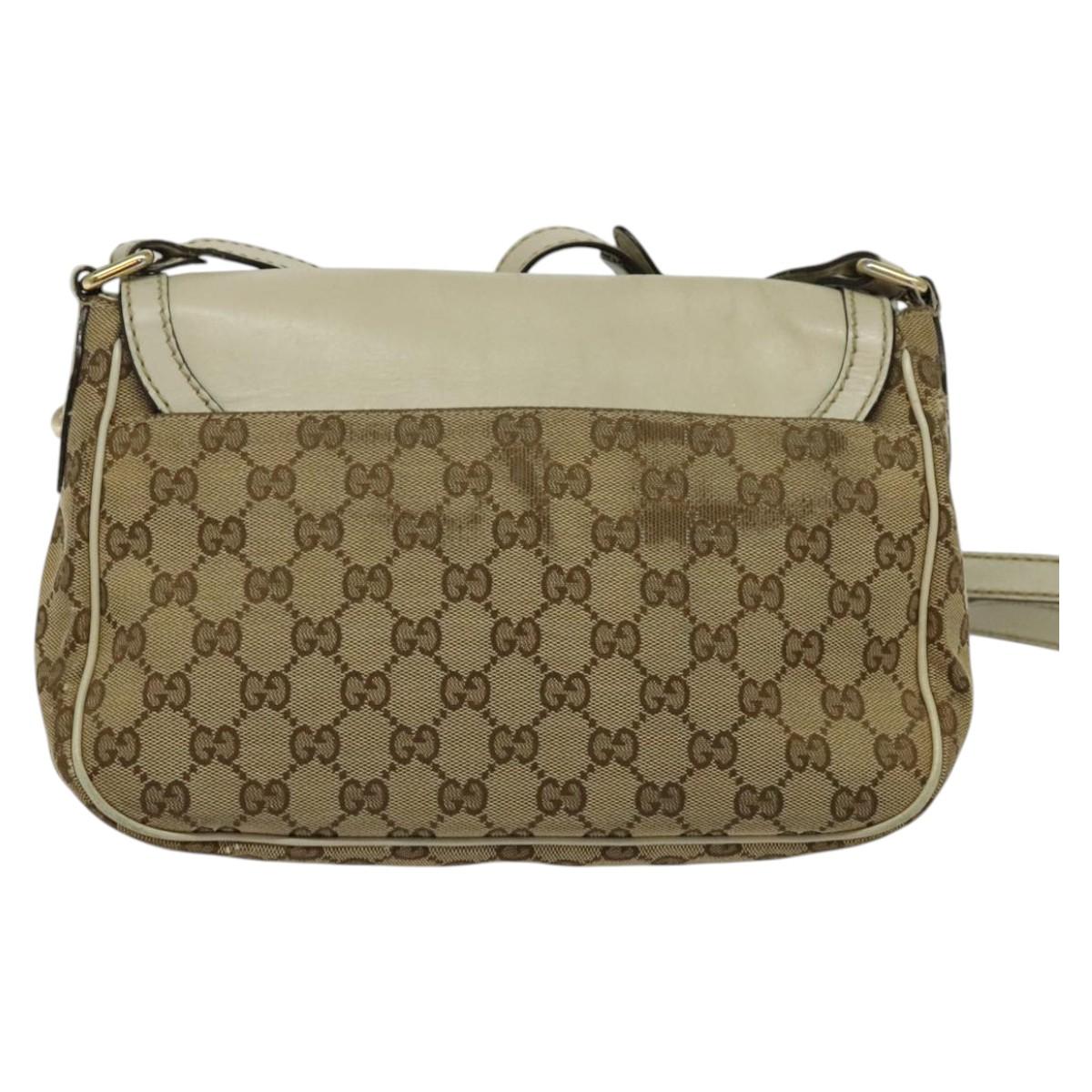 GUCCI GG Canvas Shoulder Bag Beige Silver 308452 Auth 133912