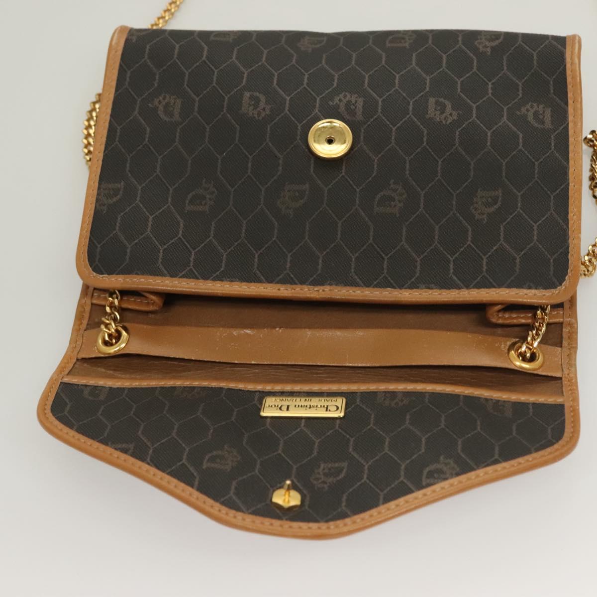 Christian Dior Honeycomb Canvas Chain Shoulder Bag PVC Black Gold Auth 133914