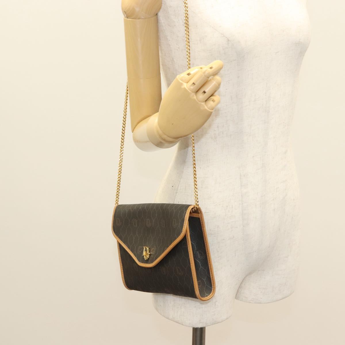 Christian Dior Honeycomb Canvas Chain Shoulder Bag PVC Black Gold Auth 133914