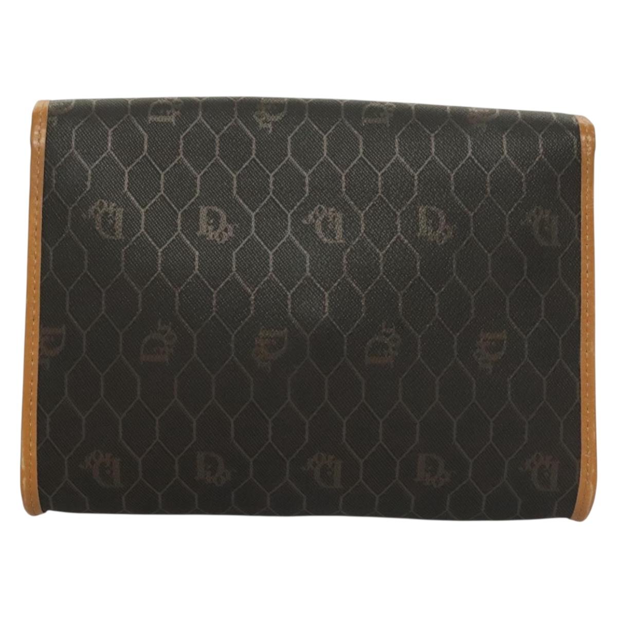 Christian Dior Honeycomb Canvas Chain Shoulder Bag PVC Black Gold Auth 133914