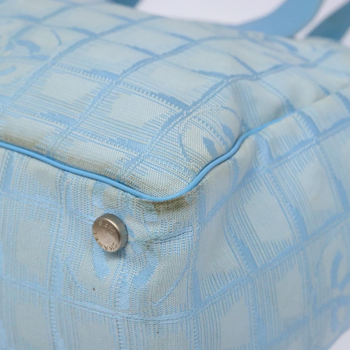 CHANEL New Travel line Tote Bag Nylon Light Blue Silver CC Auth 133917