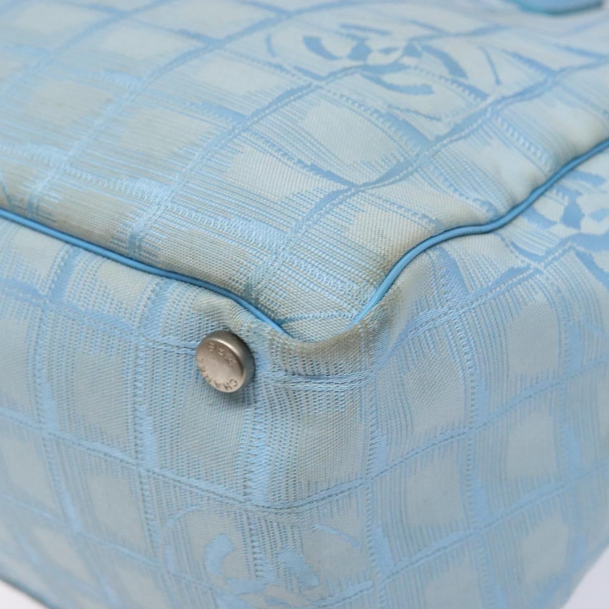 CHANEL New Travel line Tote Bag Nylon Light Blue Silver CC Auth 133917