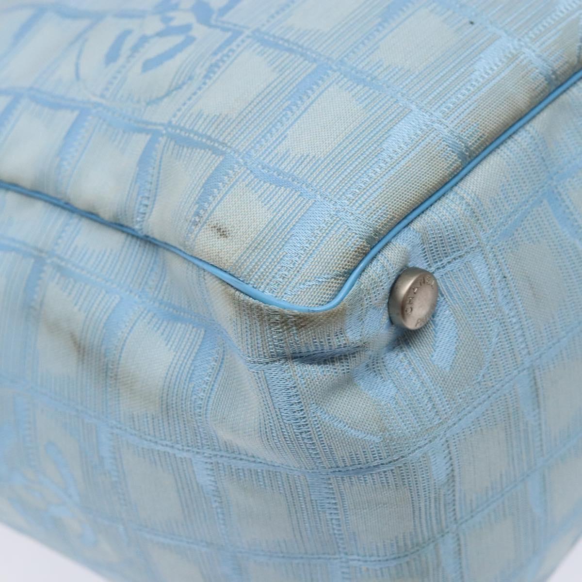 CHANEL New Travel line Tote Bag Nylon Light Blue Silver CC Auth 133917